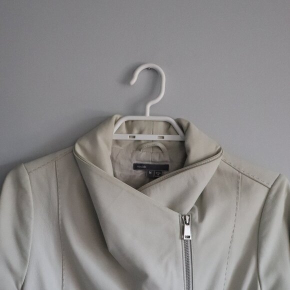 Vince Sz M Classic Cream Goat Leather Moto Asymmetrical Full Zip Luxury Jacket - Picture 5 of 16